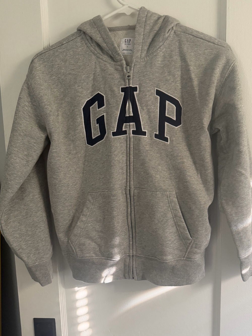 GAP Kids Light Gray Full-Zip Hoodie with Navy Logo